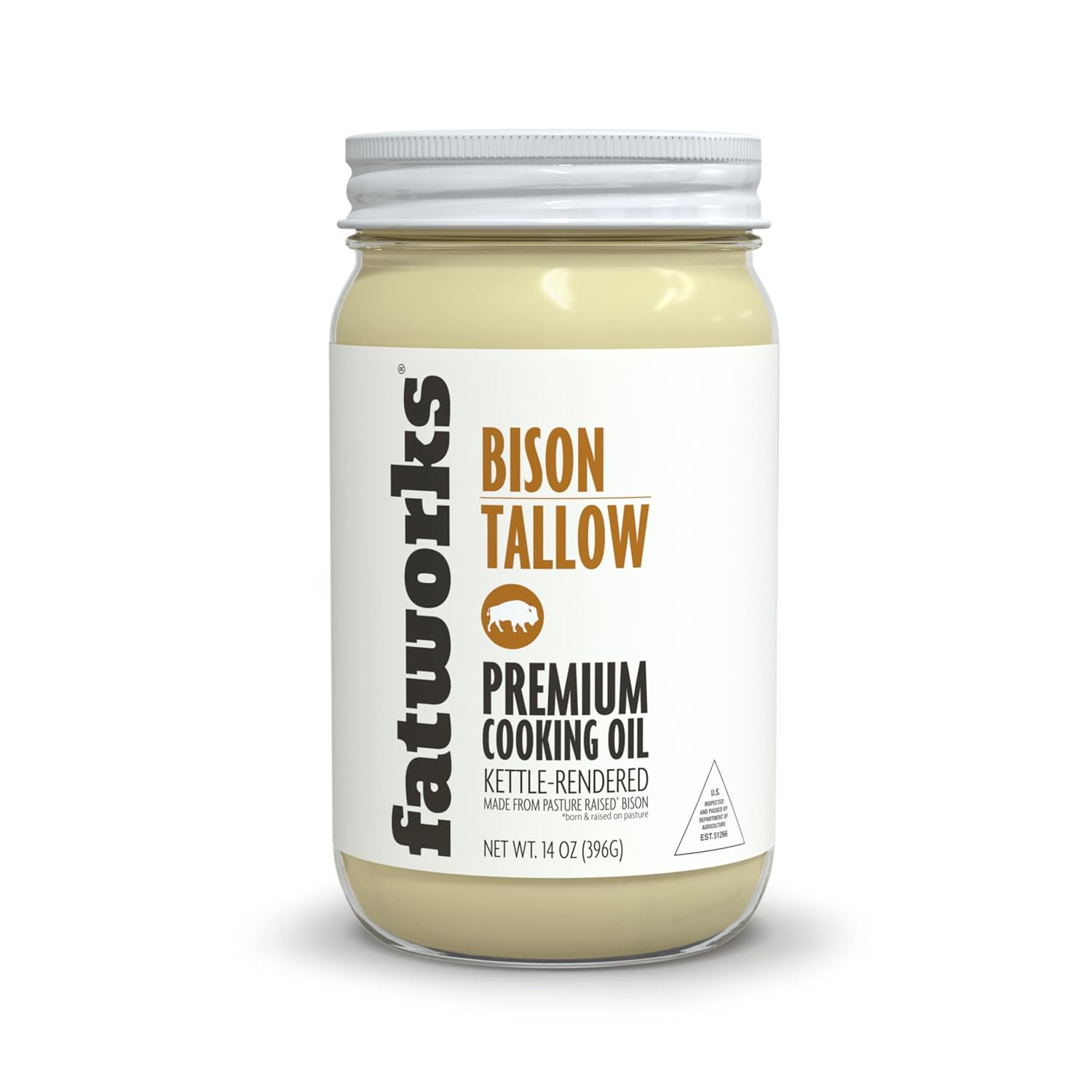 Pasture Raised Bison Tallow from , USDA Certified, Keto and Paleo, Whole30 cooking. Sourced from 100% U.S.A Grasslands. Great as cooking oil, pemmican making, skincare and more, 14 oz. (1 Pack)