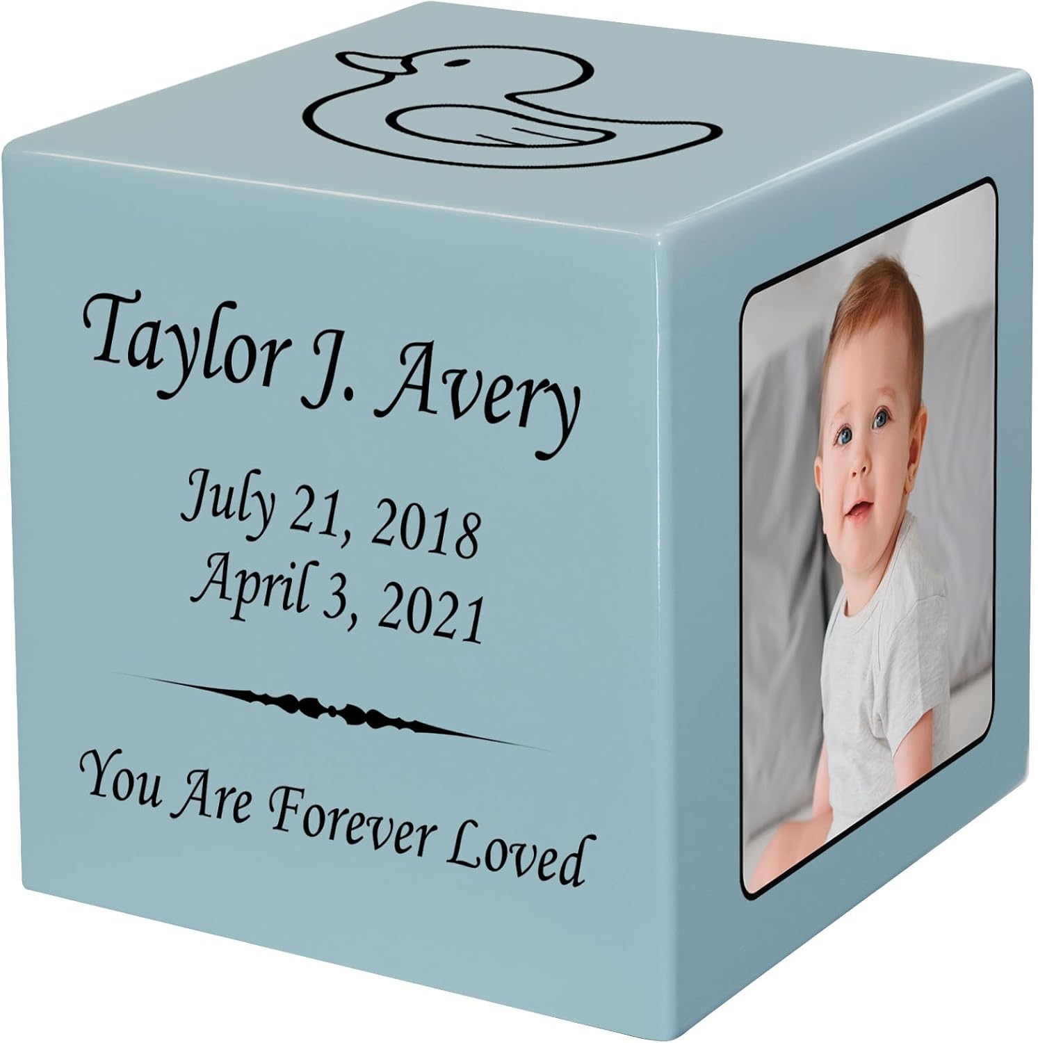 Stonewood Custom Photo Cremation Urn Cube for Infant Ashes - Composite Wood Cremation Urn for Childs Ashes - 15 Cubic Inch Capacity - Includes Name, Dates and Sentiment