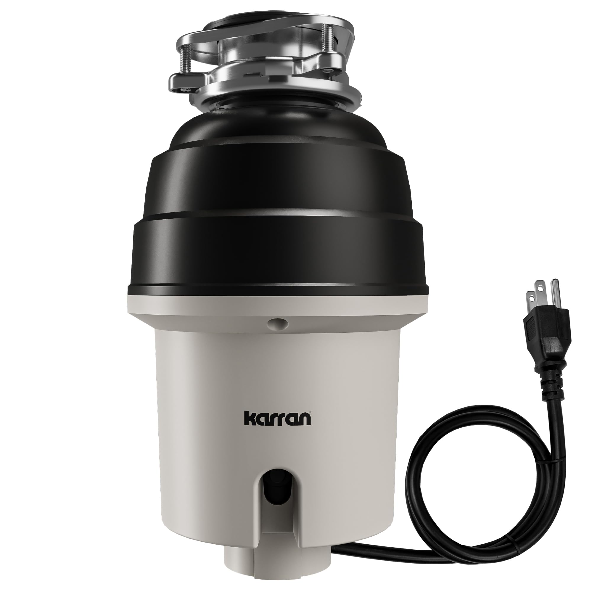 Karran 3/4 HP Quiet Garbage Disposal with Power Cord – Powerful Continuous Feed Food Waste Disposer, Stainless Steel Grinding System, Compact Easy Install Design with Dishwasher Connector, Septic Safe