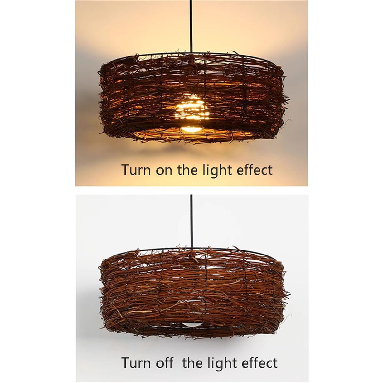 Lampadario A Sospensione Creativo A Forma Di Nido D'uccello In Rattan Intrecciato Con Struttura In Metallo, Lampadario Moderno Vintage In Stile Industriale, Lanterna A Cestino In Vimini