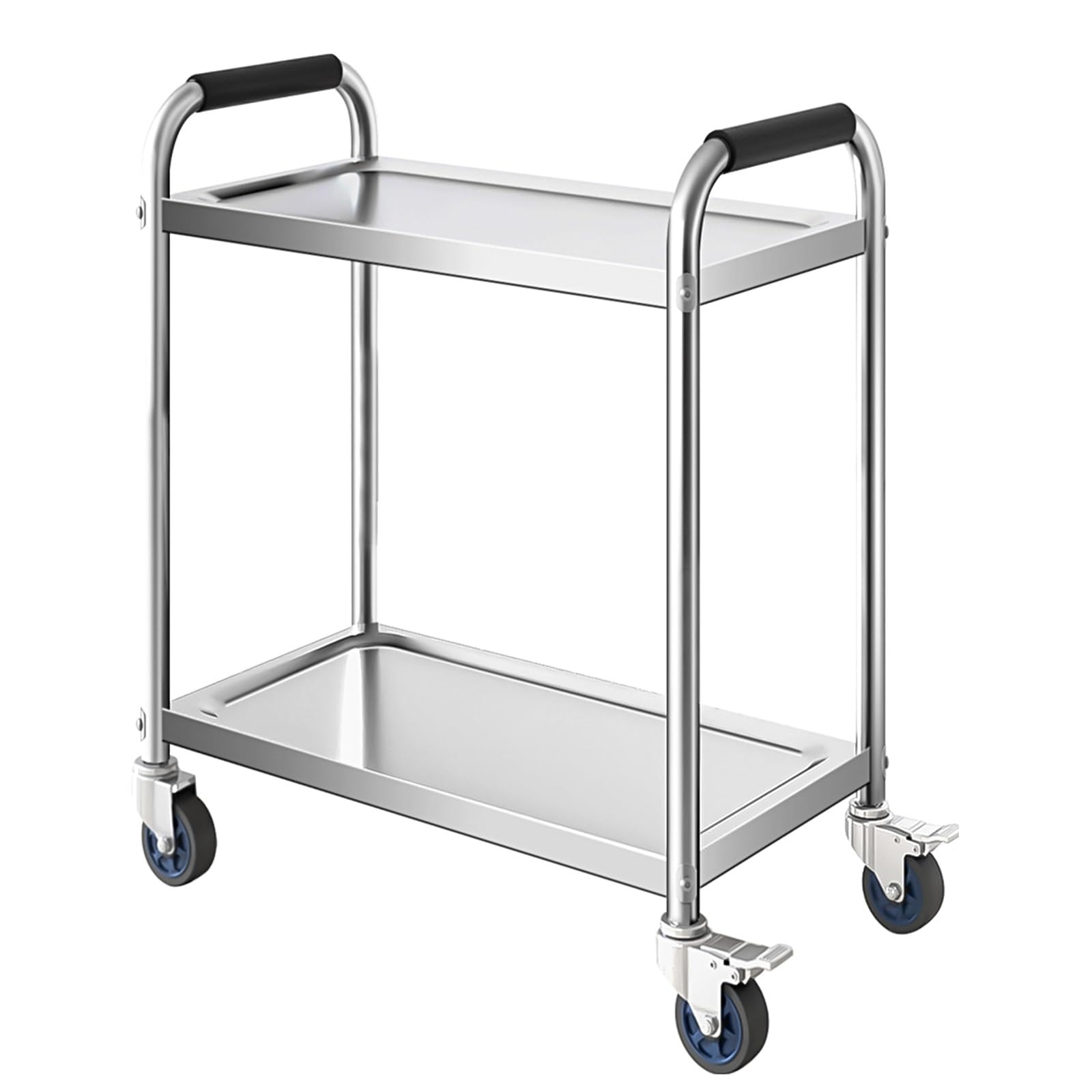 BREZO 2 Tier Stainless Steel Cart, Kitchen Trolley Cart, Serving Cart 33.4x17.7x35.4 Inch, Kitchen Utility Rolling Cart, Thickened Armrests (Size : L 31.4