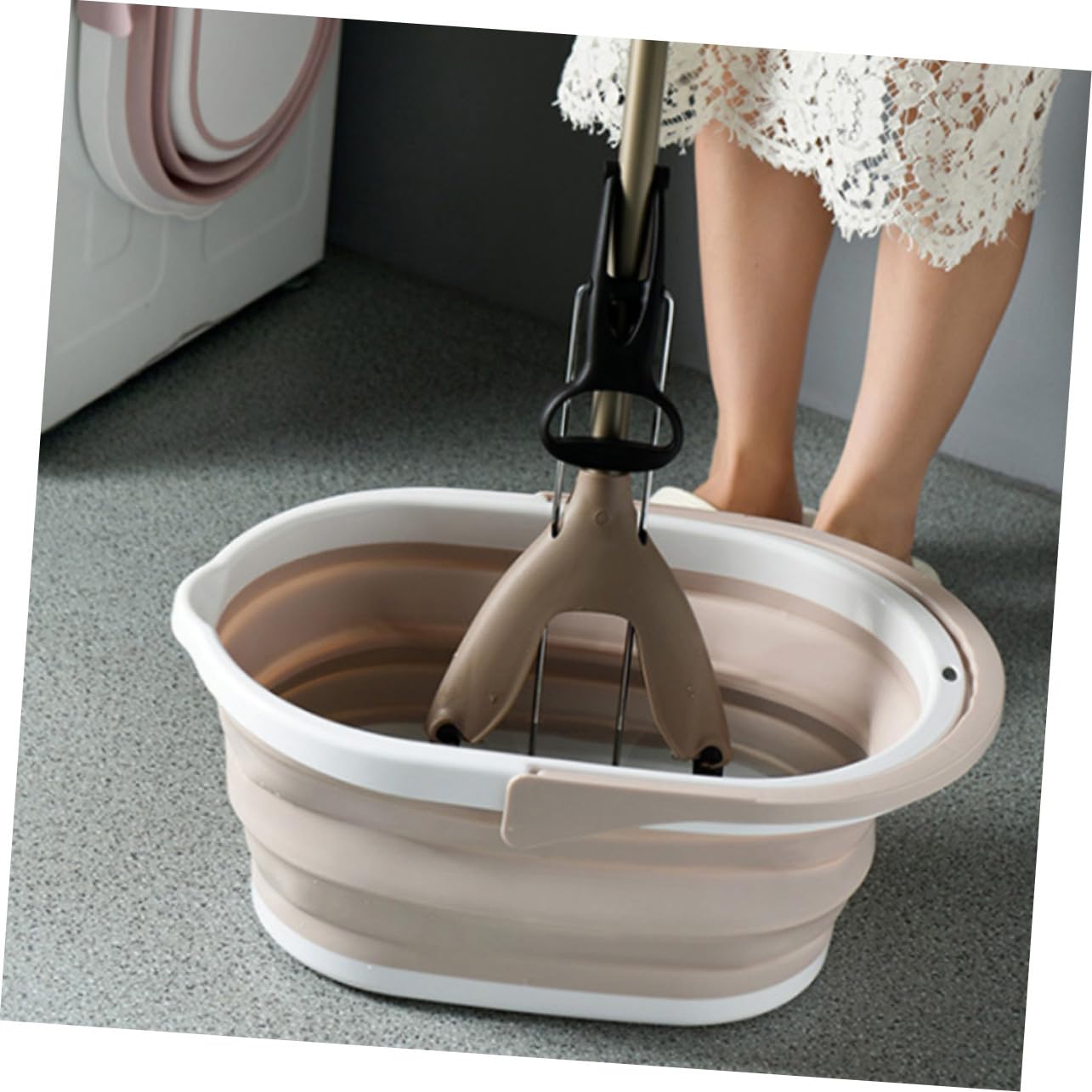 Cubo Plegable para Fregona Portátil de Plástico Resistente Asa Ergonómica para Limpieza Fácil en Hogar y Exteriores
