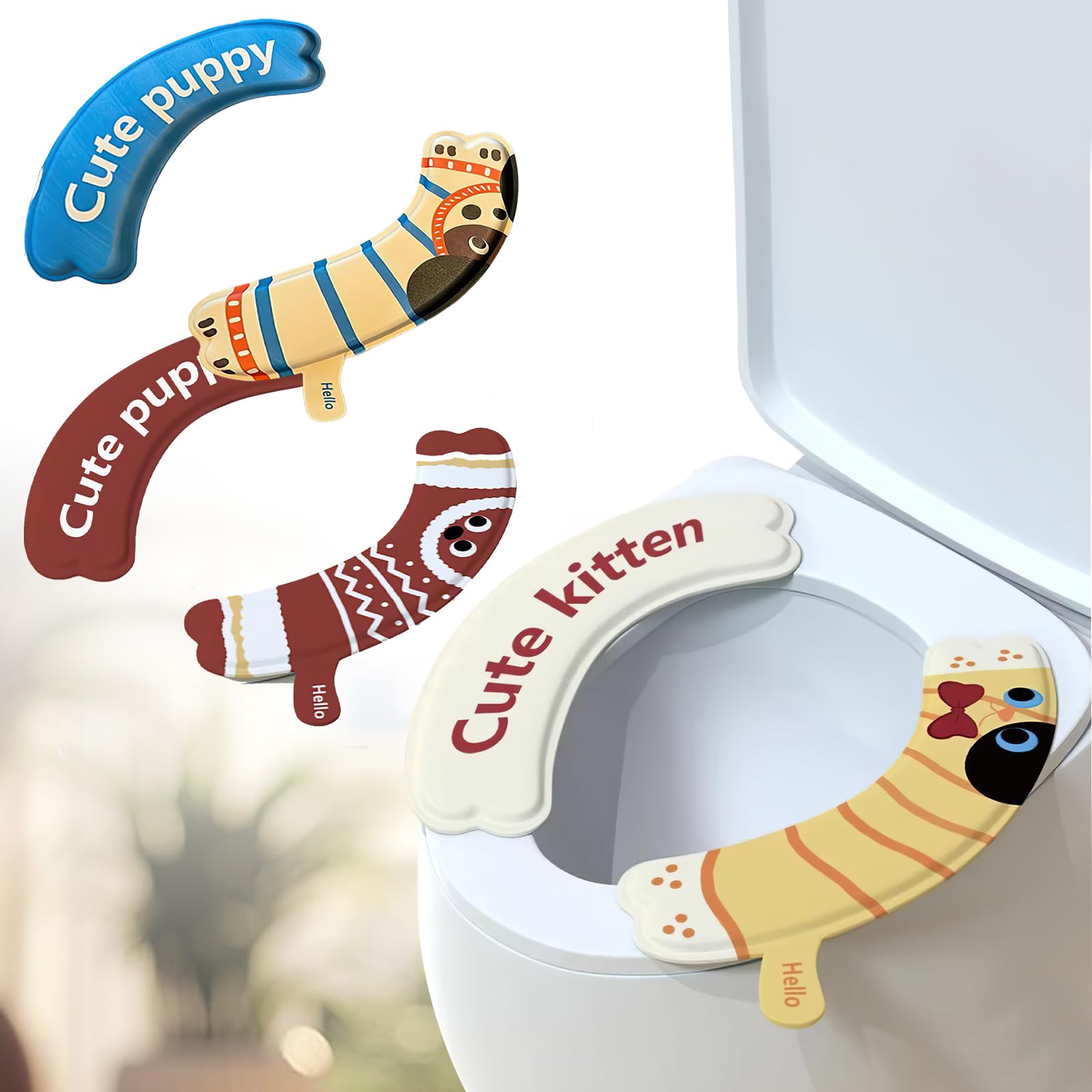 Housse de siège de toilette pour abattant wc | Lot de 3 coussins de salle de bain lavables