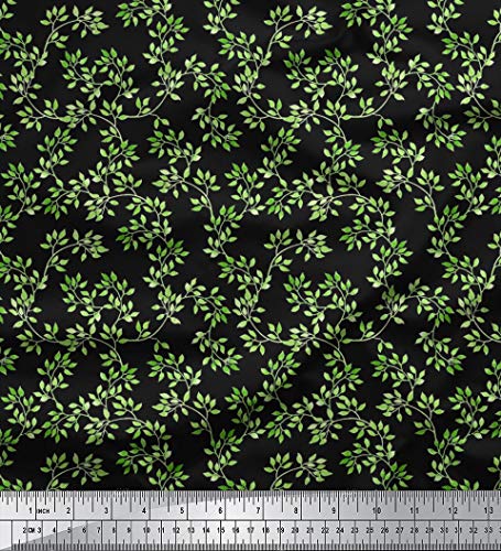 Soimoi Tissu Noir Poly Crepe Feuille Feuilles Tissus au Metre 52 Pouces Large
