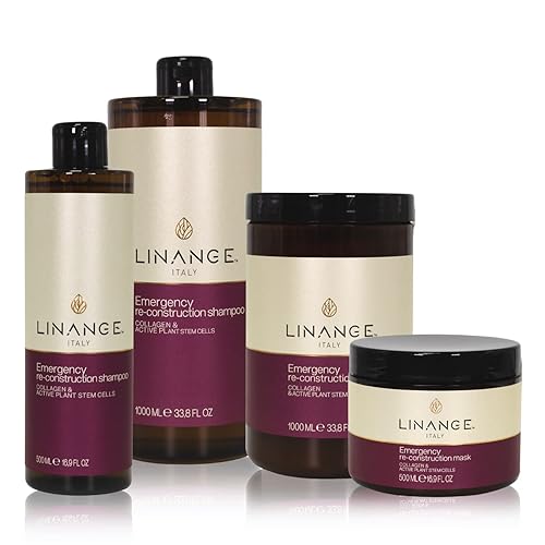 Miniatura 5 de Linange Champú de reconstrucción de emergencia para cabello muy dañado con colágeno, queratina y manteca de karité, champú nutritivo y