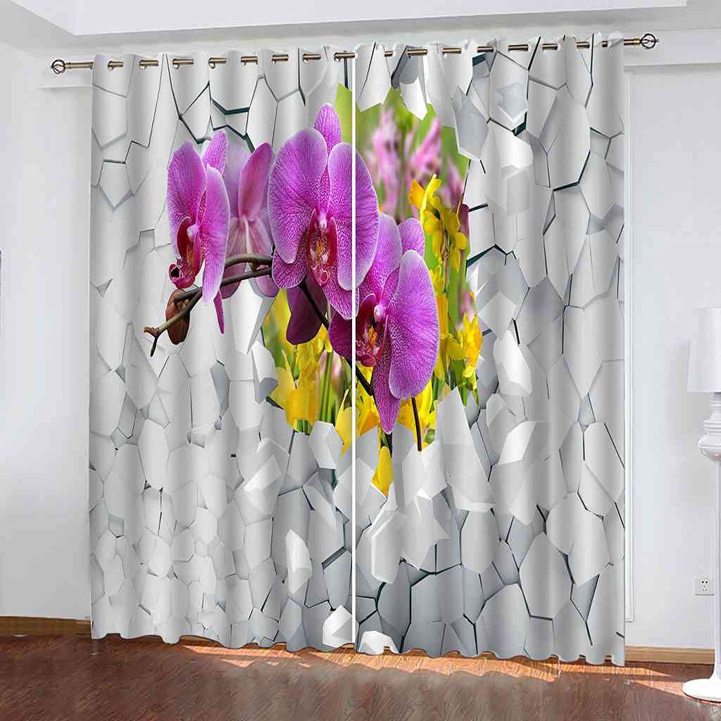 Rideau occultant à œillets motif fleur violette pour décoration de salon moderne
