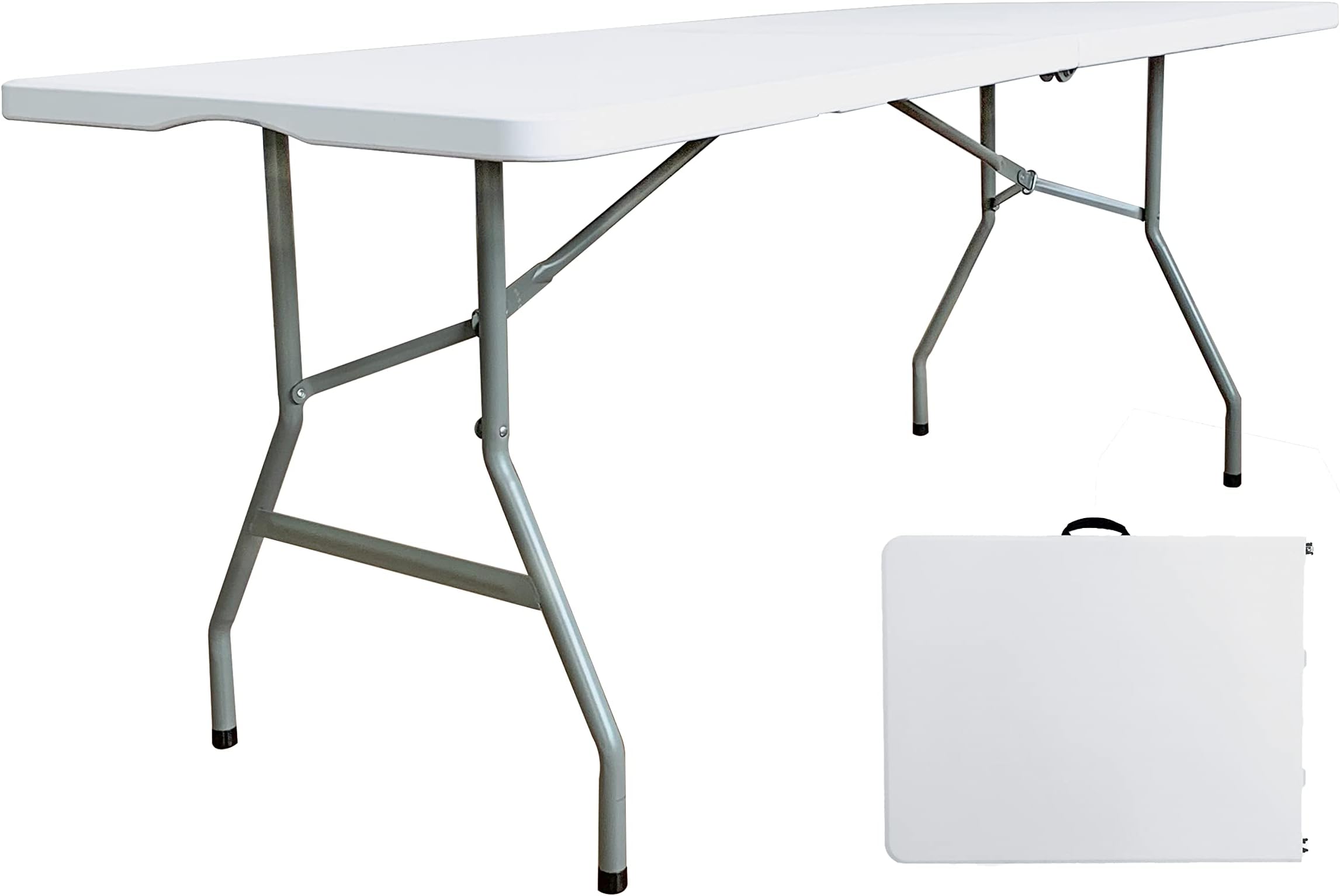 6ft Folding Table, Portable Plastic Picnic Table with Carrying Handle and Fold-in-Half Design, 72 inch Foldable Table for Indoor Outdoor, 6‘ Utility Card Tables for Party, Dining
