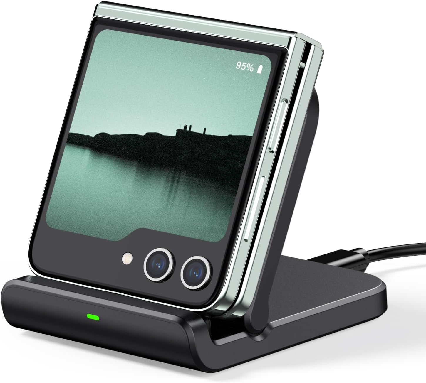 Wireless Charger for Samsung Galaxy Z Flip 7/7 FE/6/5/4/3, Foldable Phone Charger Stand for Samsung Z Flip/Moto Razr60, SwanScout 501S (Black)