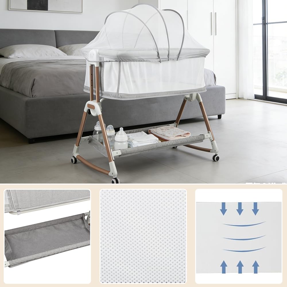 Culla 2 in 1, lettino per bambini cododo, lettino per bambini (materasso compreso), culla da condividere, per avere le mani libere, altezza a 6 velocità, culla a rotelle pieghevole 2 in 1,90 x 60 x 90