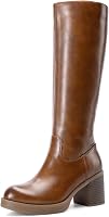 DREAMPAIRS Women's Knee High Platform Boots - Chunky 2.76" Heel, Side Zipper, Faux Leather Tall Boots for Comfort & Style