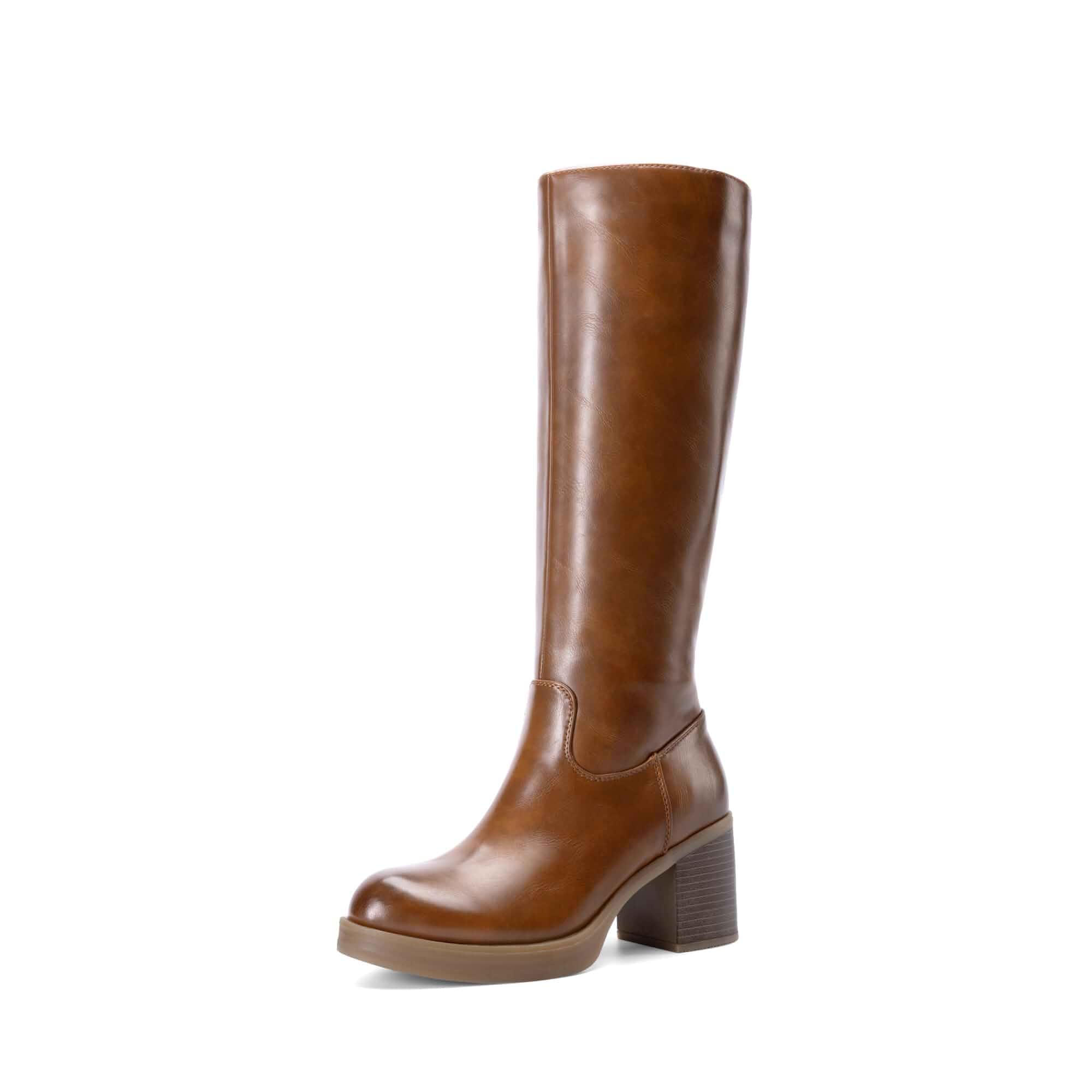 DREAM PAIRS Womens Knee High Round Toe Platform Boots 2.76" Block Heel, 5mm Cushioned Insole, Side Zipper, Elastic Panel, Versatile for Everyday Wear