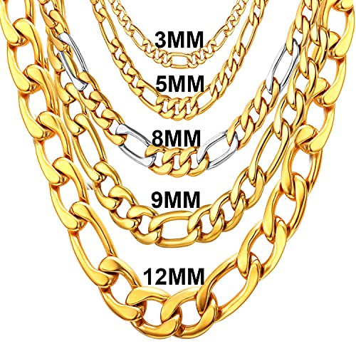 U7 Figaro Chain 22 Inch Gold Plated 5Mm Wide Chains Necklace For Men Women #TOP4