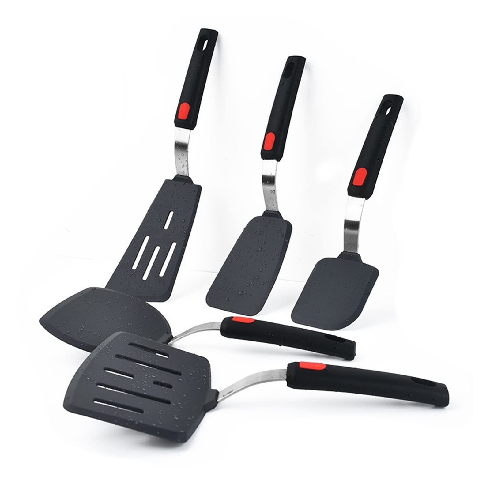 spatules Spatule de Cuisine en Silicone Noir Haute température Spatule(Long Shovel)