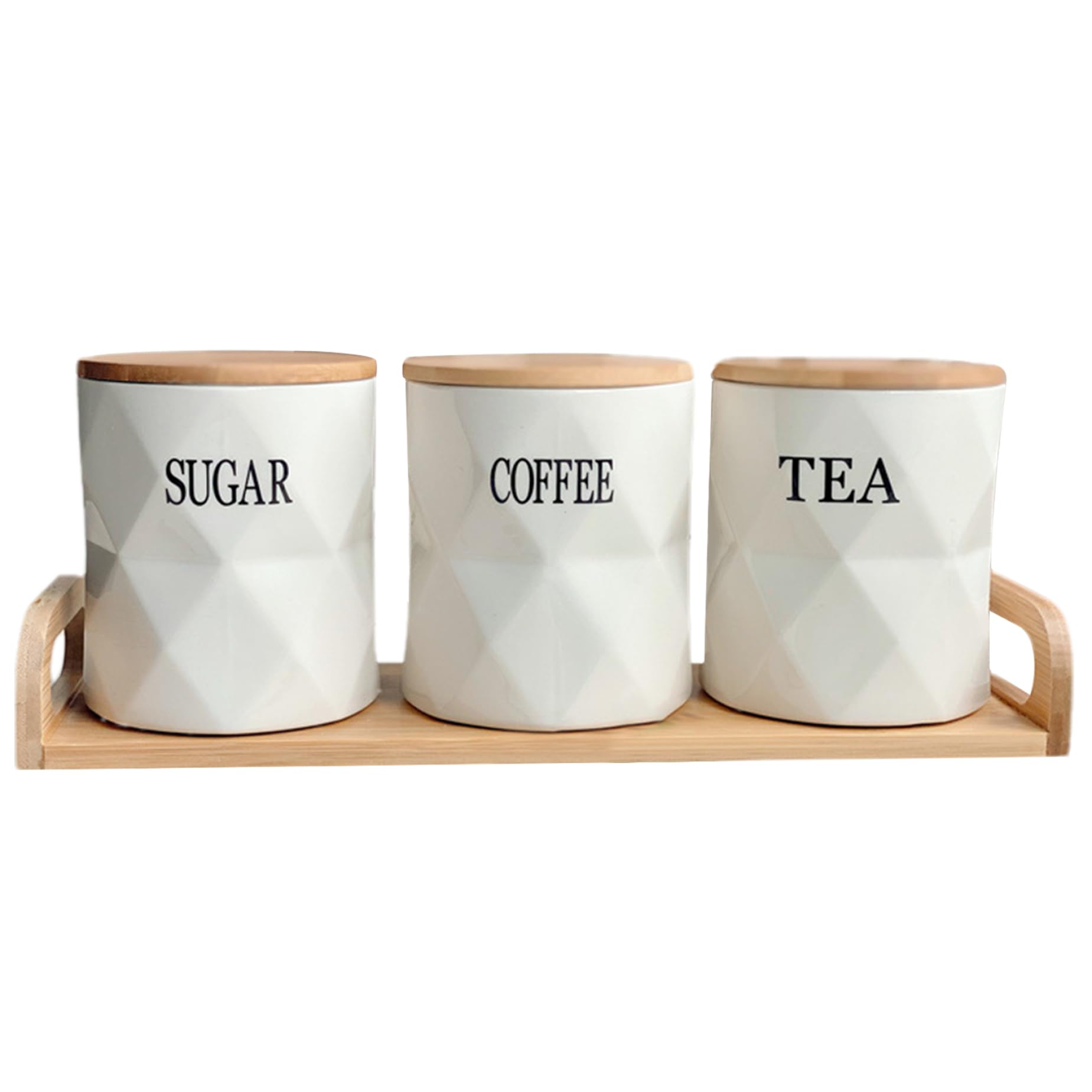 Faroby Tea Sugar and Coffee Containers Set Round Tea Coffee Sugar Canisters with Lids & Tray, 3PCS