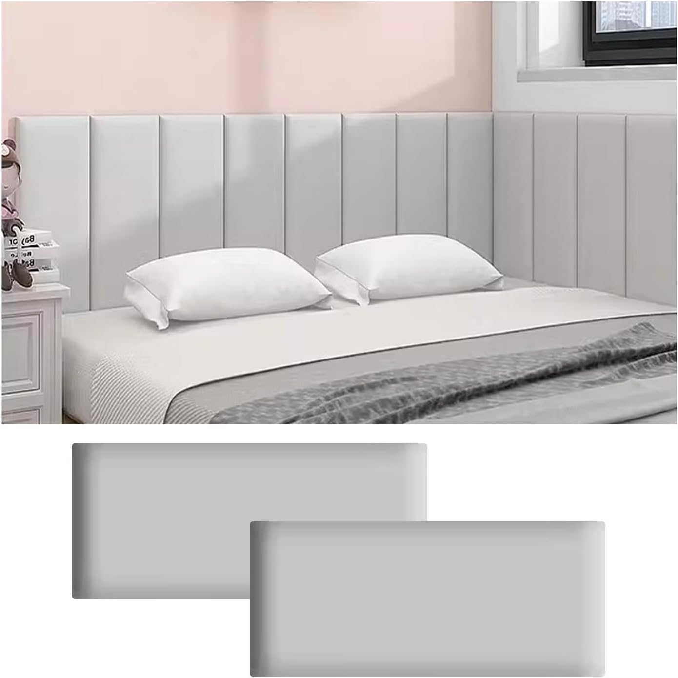 Self-Adhesive Wall Panels Wall Mounted Headboard 3D Kids Anti-Collision Wall Stickers Wall Decoration Protective Panel - Packs of 2(Gray)