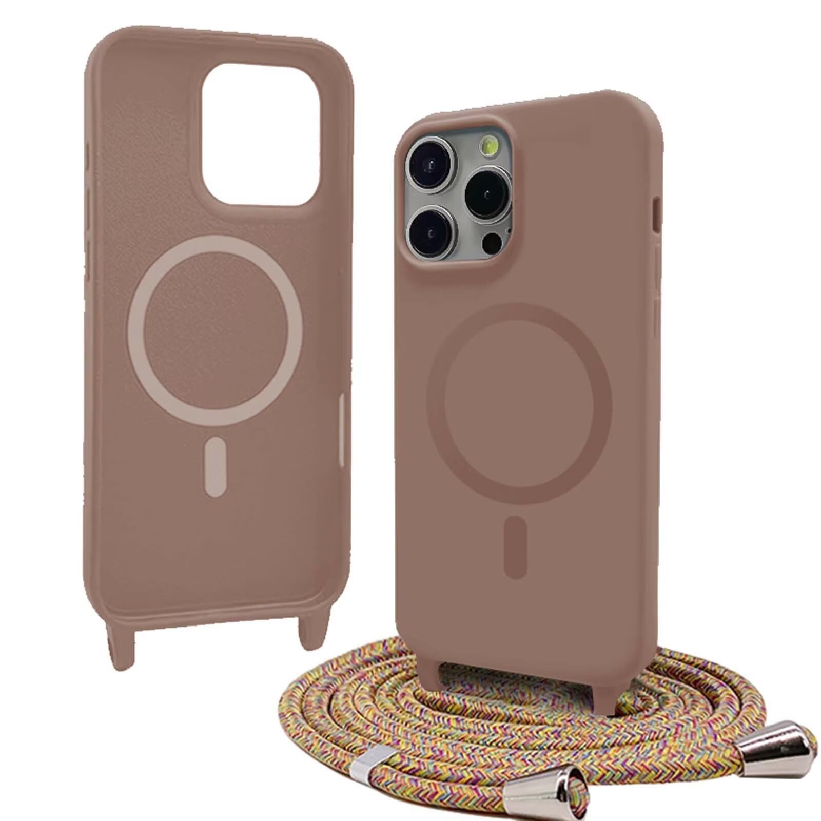 Magnetica Cover con Cordino per iPhone 12 Pro Max,[Compatibile con MagSafe], Cover in Silicone, Regolabile Cordino da Collo Nylon Catena Collana Tracolla,Viola