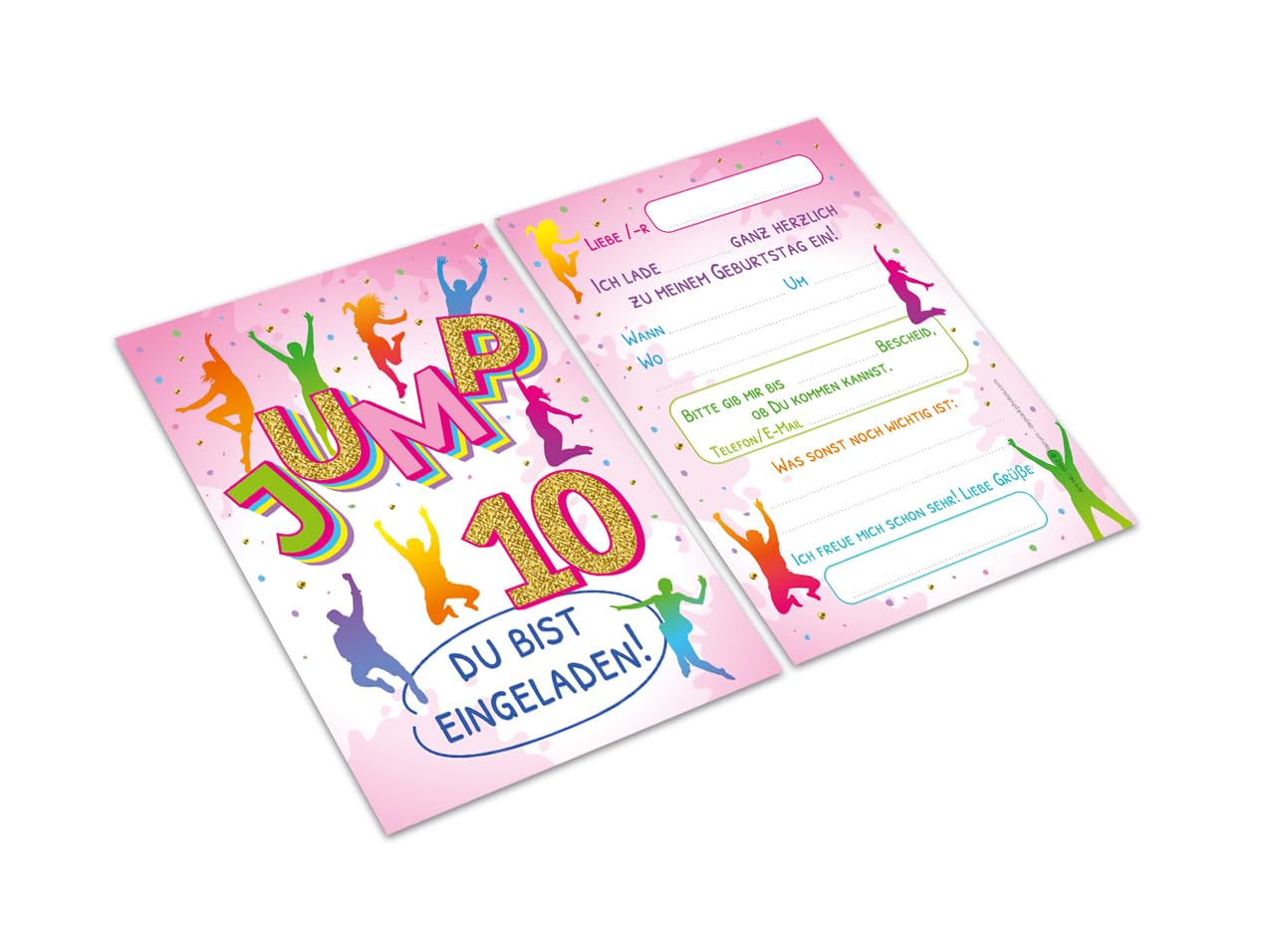 Minkocards Lot De 12 Cartes D'invitation Pour 10e Anniversaire D'enfant Fille Jump Trampoline Invitations Dixième Anniversaire De Fille