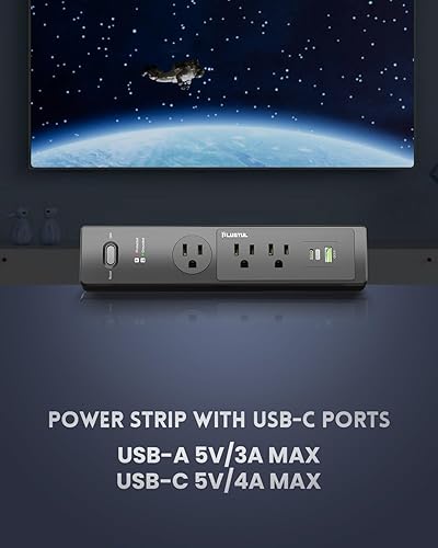 Miniatura 4 de PLUGTUL Regleta de alimentación con abrazadera de escritorio de 6 pies, estación de salida con 3 tomas, carga rápida PD de 20 W, enchufe plano,