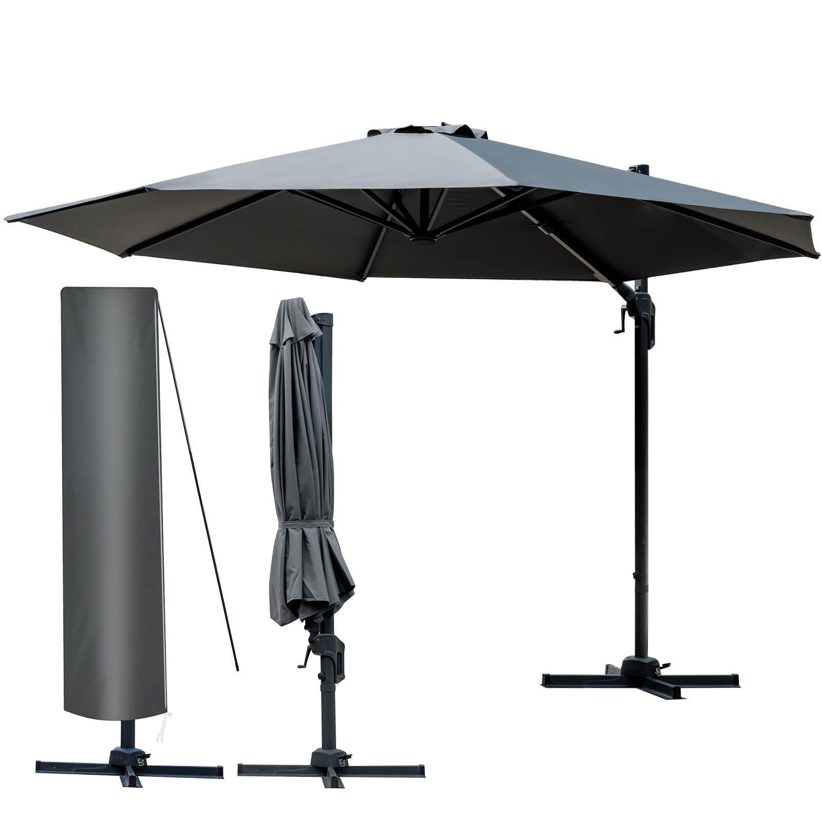 BRAST Alu Sonnenschirm Ampelschirm | Ø300cm Grau | TÜV geprüft | viele Modelle | Schützhülle | UV-Schutz 50+ | wasserabweisend | drehbar & höhenverstellbar