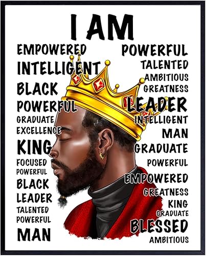positive Affirmations for Black Men - I Am Inspirational Quotes Wall Art - Black pride - positive Quotes Wall Decor for African Americans -