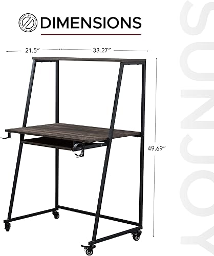 Miniatura 2 de Escritorio para computadora de 33 pulgadas, estación de trabajo móvil que ahorra espacio con ruedas bloqueables, portavasos y gancho para