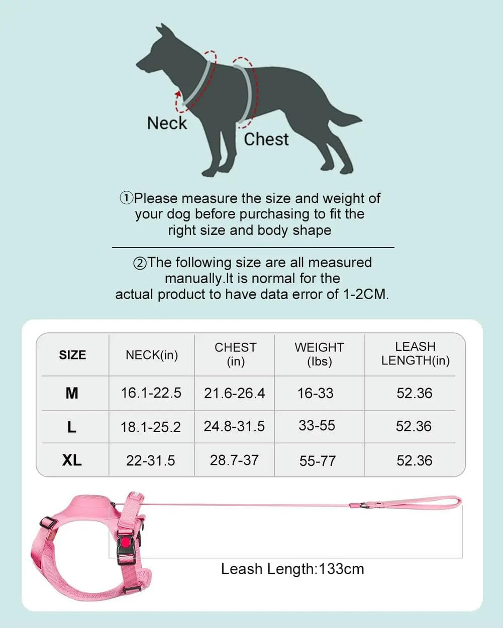 umsl AMOBOX Harnais Anti-Traction pour Chiens de Taille Moyenne avec Laisse rétractable intégrée, Harnais Robuste à Clip Avant