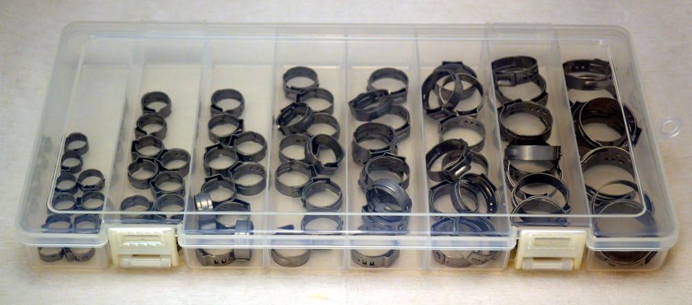 Oetiker Stepless Oetiker Clamp Assortment Case, Ear Clamps, Single Ear Hose Clamps (80 Pack (13/32"- 1"), Without Pincers)