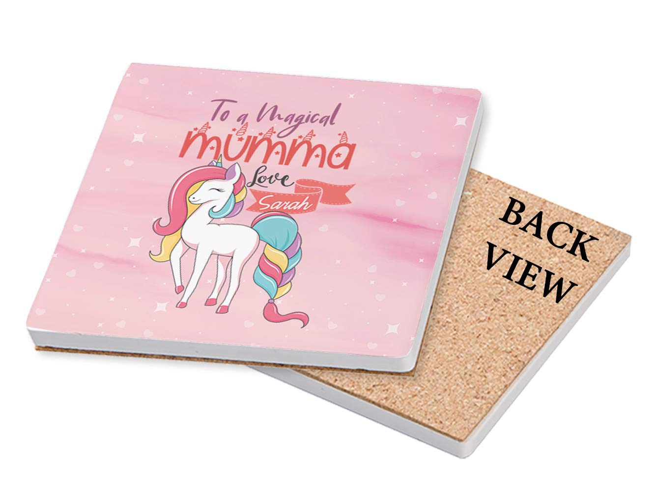 Personalised with Any Name Unicorn Themed to A Magical Mumma Gift for Mother’s Day, Mum’s Birthday, Mom, Mummy, God Mother Tableware, Coffee/Tea/Drink Coaster. (Ceramic Coaster)