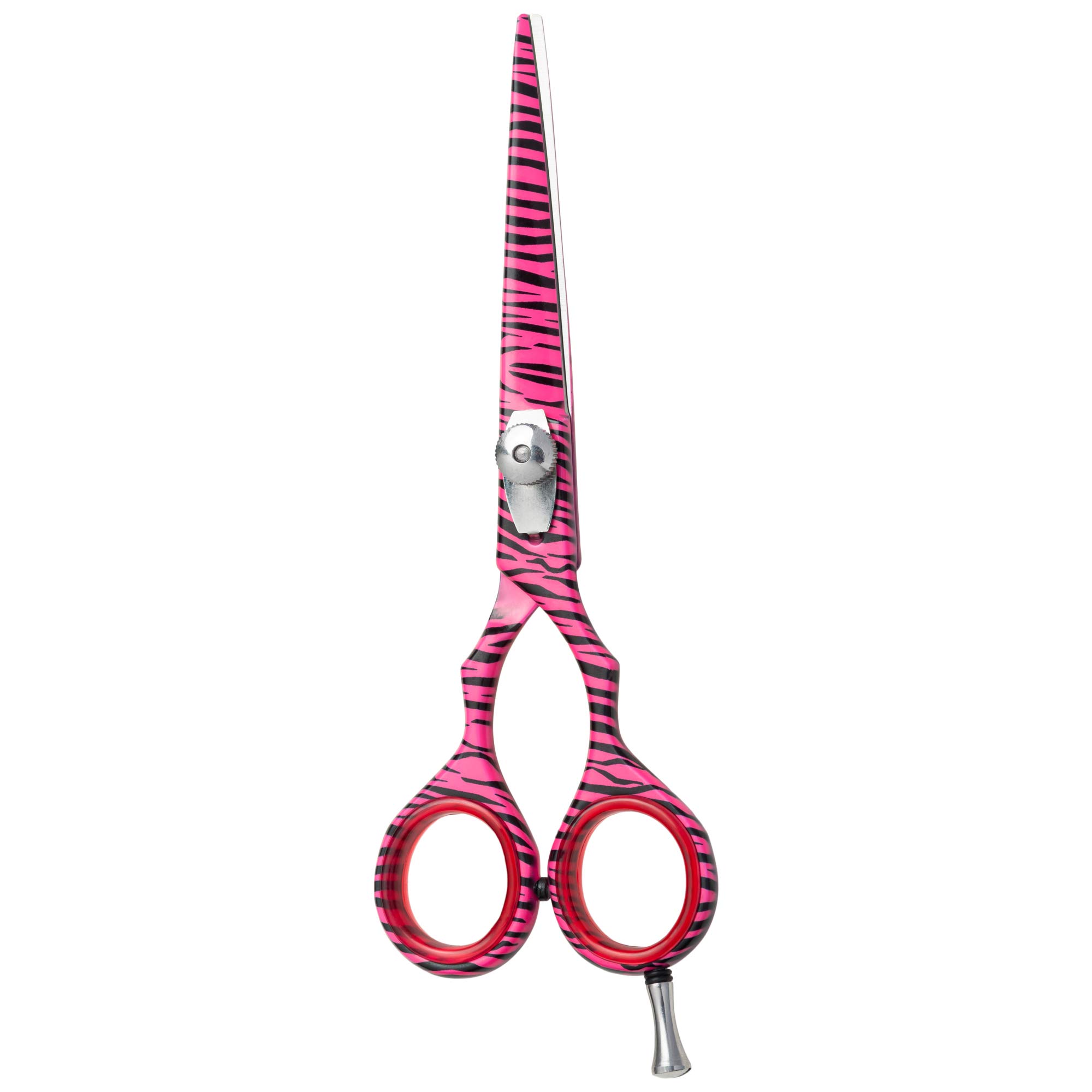 Haarschere 5,5" Pink Zebra – Rostfreier Edelstahl, Hohlgeschliffen, Mit Justierbarer Schraube