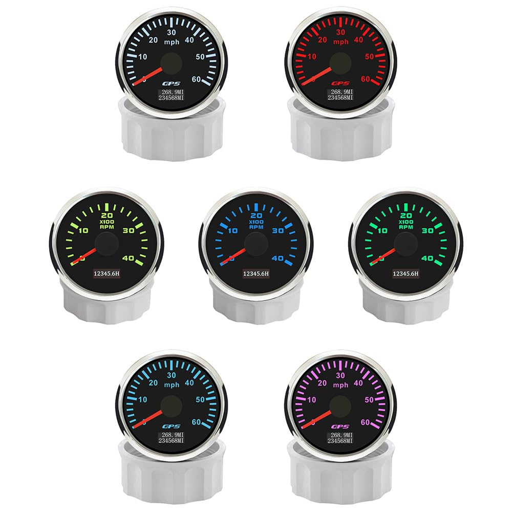 ELING Velocímetro GPS de 52 mm 0 – 60 MPH con 4000 rpm tacómetro velocímetro con contador de horas de funcionamiento retroiluminado 12 V 24 V para excavadora de barcos