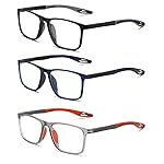 Hubeye TR90 Sports Reading Glasses for Men and Women Ultralight Flexible Anti-Blue Light ReadersBlack+Blue+Orange+2.75