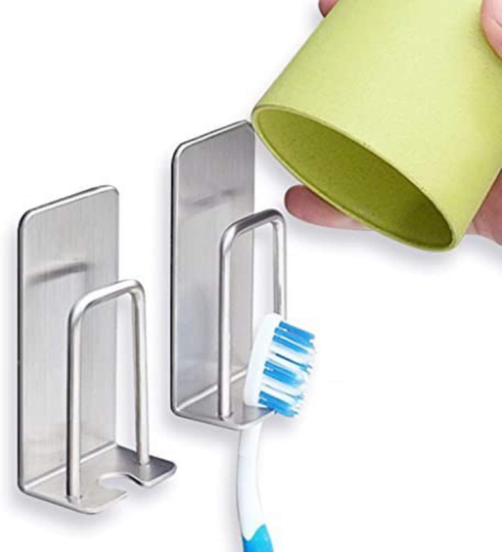 Sosanping Wall Mounted Toothbrush Holder with Self Adhesive-Brushed Stainless Steel (2-Pack)