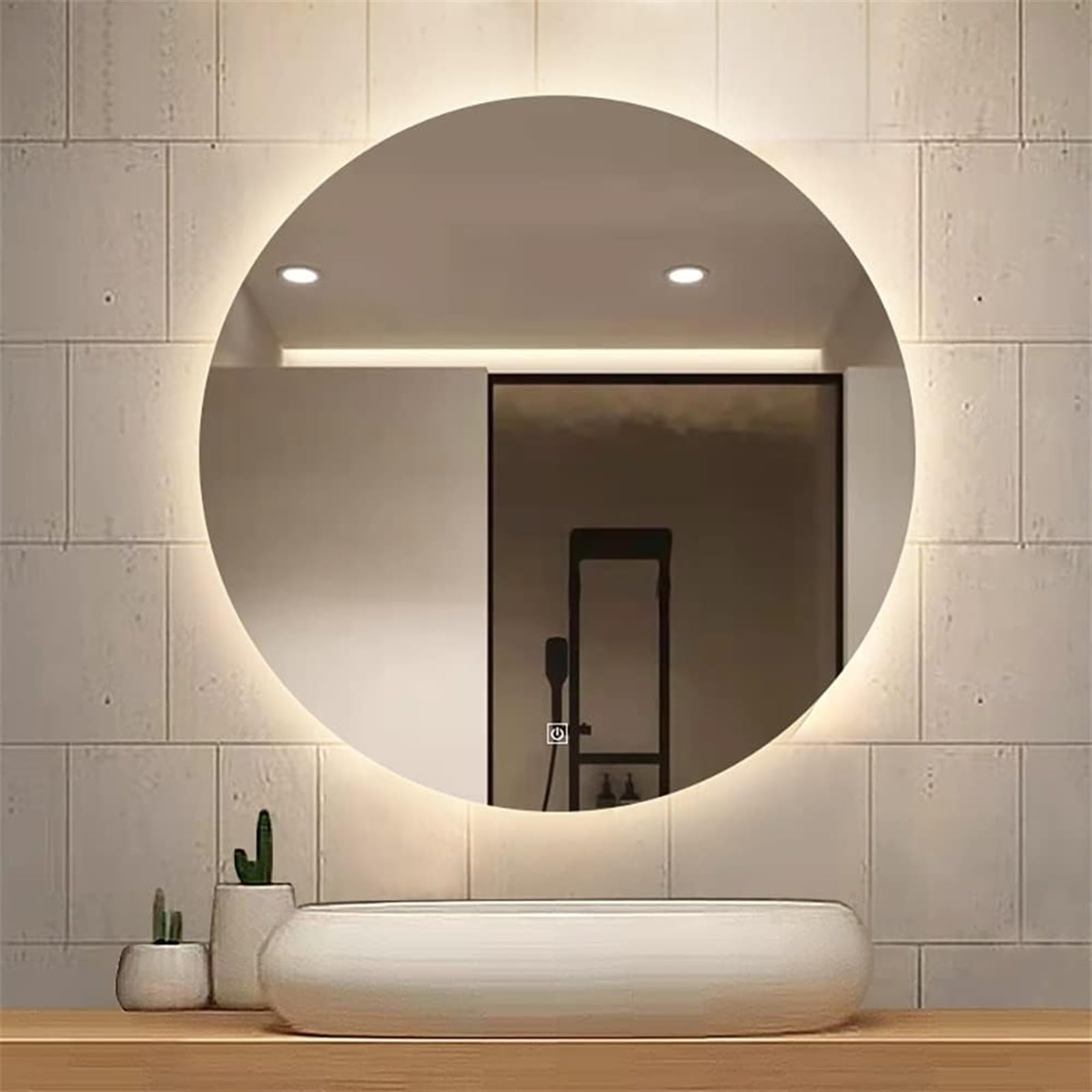 WZZQZR Bathroom Circle Mirror Premium Frameless LED Wall 3 Colors Dimmable -Fog Explosion Proof Decorative(60cm/24inch)