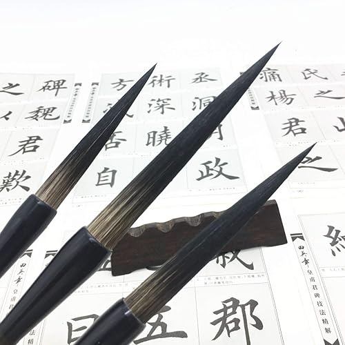 Miniatura 2 de Sumi-E - Juego de pinceles de caligrafía china para el pelo largo, pincel de bambú para pintar paisajes (L+M+S (3 piezas)