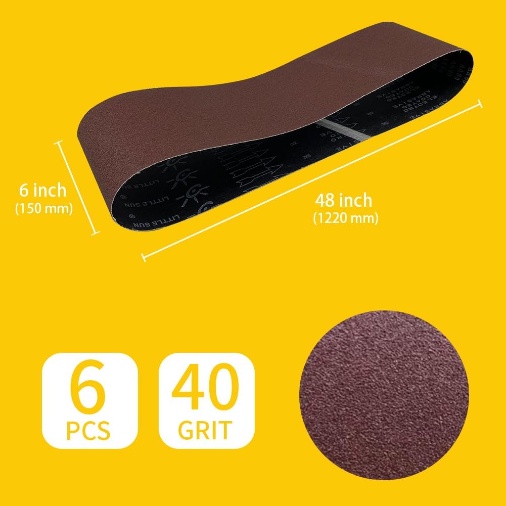 6 x 48 Inch 40 Grit Sanding Belt | Premium Aluminum Oxide Sanding Belt | Premium Sander Sandpaper - 6 Pack