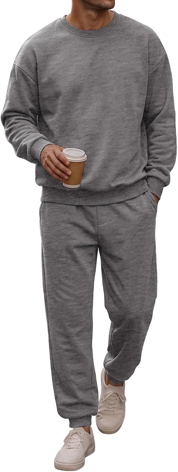 JMIERR Mens Sherpa Lined Sweatsuit Cotton Blend Outfits