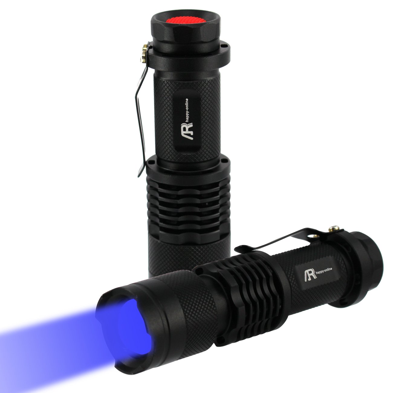 AR happy online UV Flashlight, UV Light LED Flashlight , Zoomable 395nm UV Flashlight Black Light Detector for Pets Urine and Stains, Bed Bugs and Scorpions (2 Pack)
