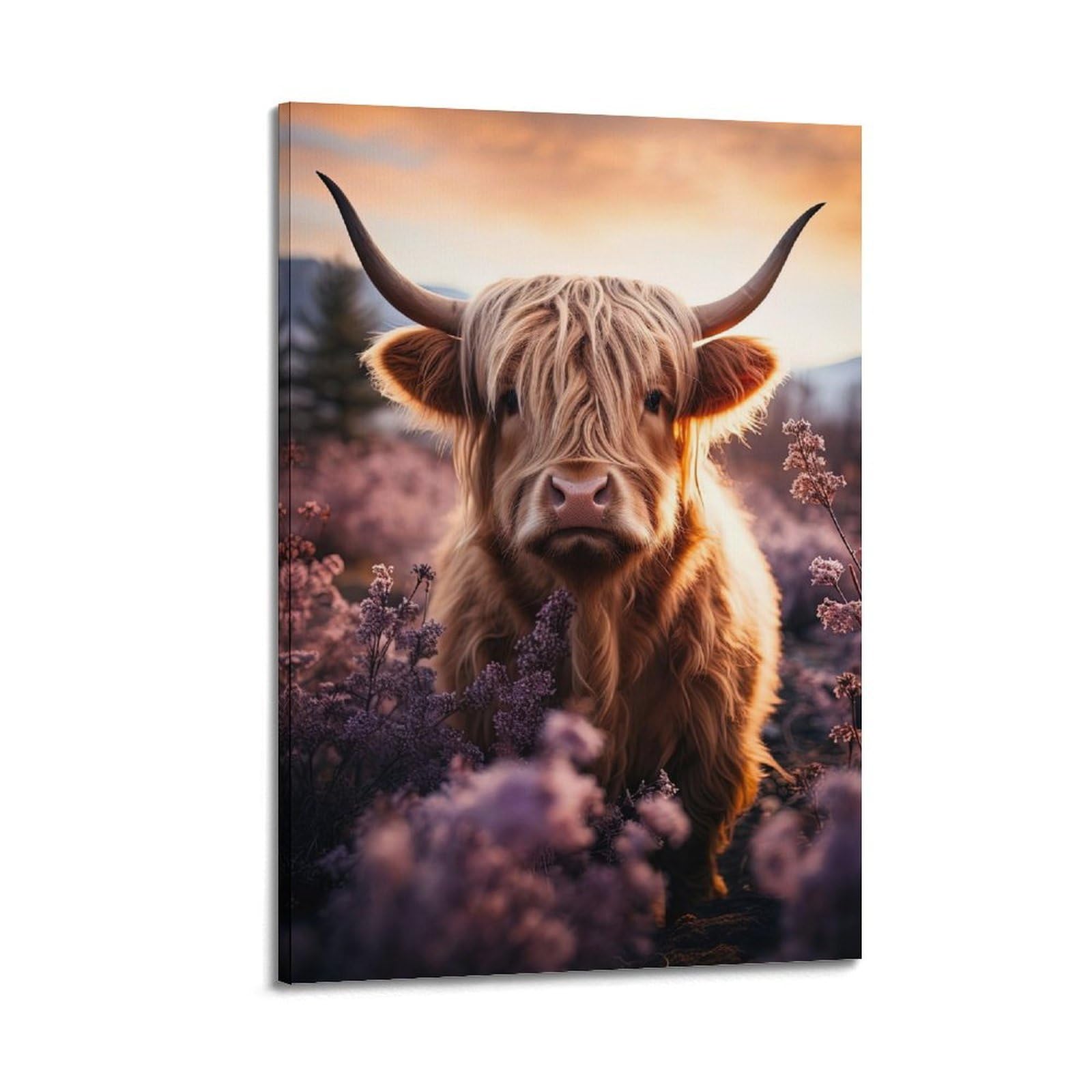 ESTE Highland Cow Animal Flowers Poster Decorative Painting Canvas Modern Art Picture 20x30inch(50x75cm)