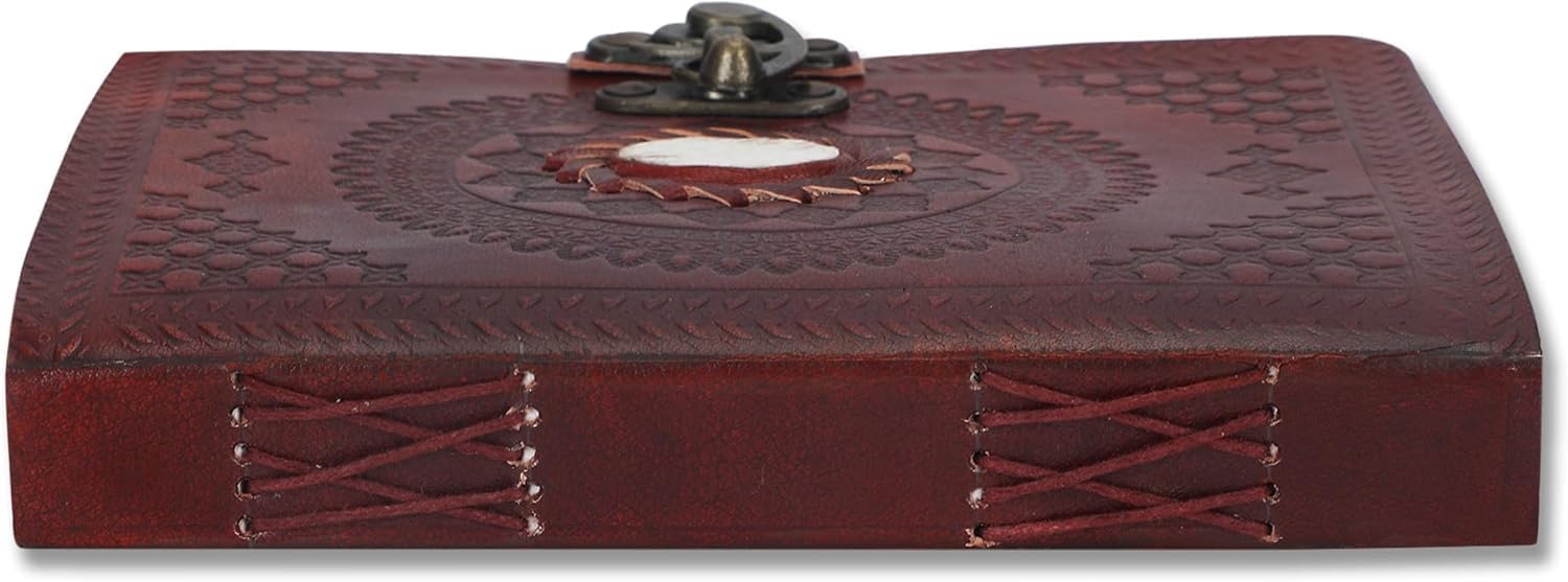 Handmade Leather Journal – Vintage Embossed Wine Diary with Brass Clasp, Non-Refillable Bound Notebook for Writing, Sketching & Daily Notes for Men & Women