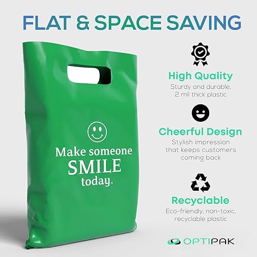 Miniatura 10 de OPTIPAK Bolsas de plástico con asas  Bolsas de mercancía de 12 x 15 pulgadas para pequeñas empresas  Bolsas troqueladas para compras minoristas y