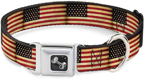 BUCKLE-DOWN cinturón de seguridad Collar de perro de la hebillaVintage US bandera elástico