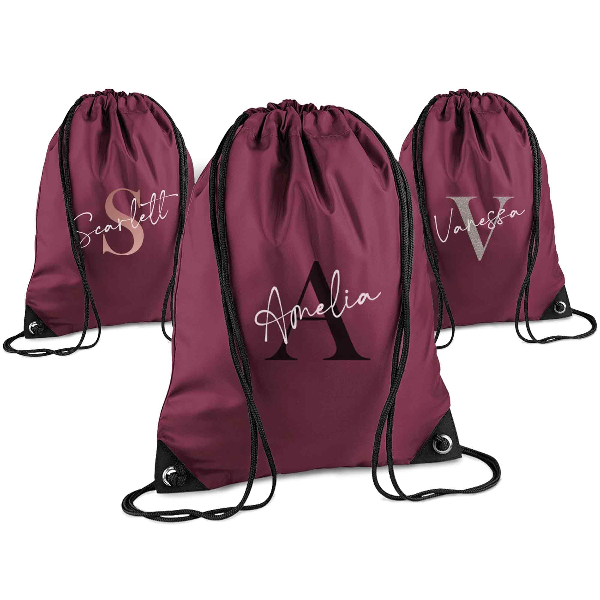 Print Maniacs Personalised Drawstring Bag for Kids Back to School PE Bag, Swim Bag with Name Ideal for Boys, Girls, Toddlers,and Primary School Students Perfect School Bag Burgundy