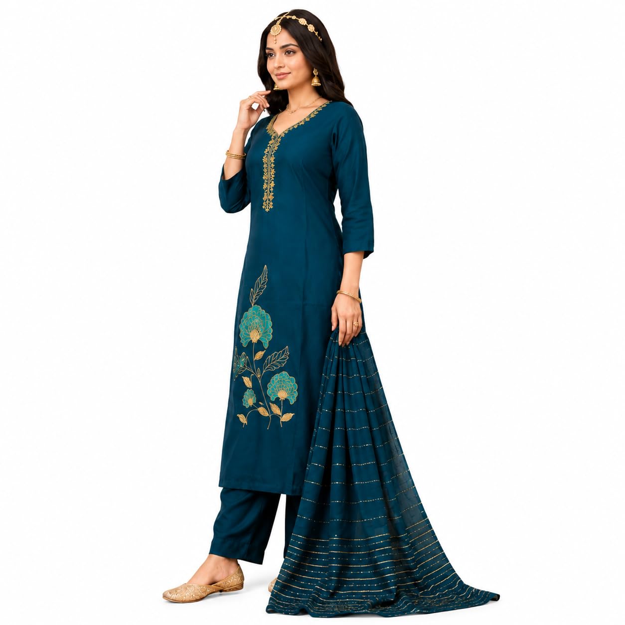 Women Embroidered Kurta Pant Set with Dupatta-picture-38