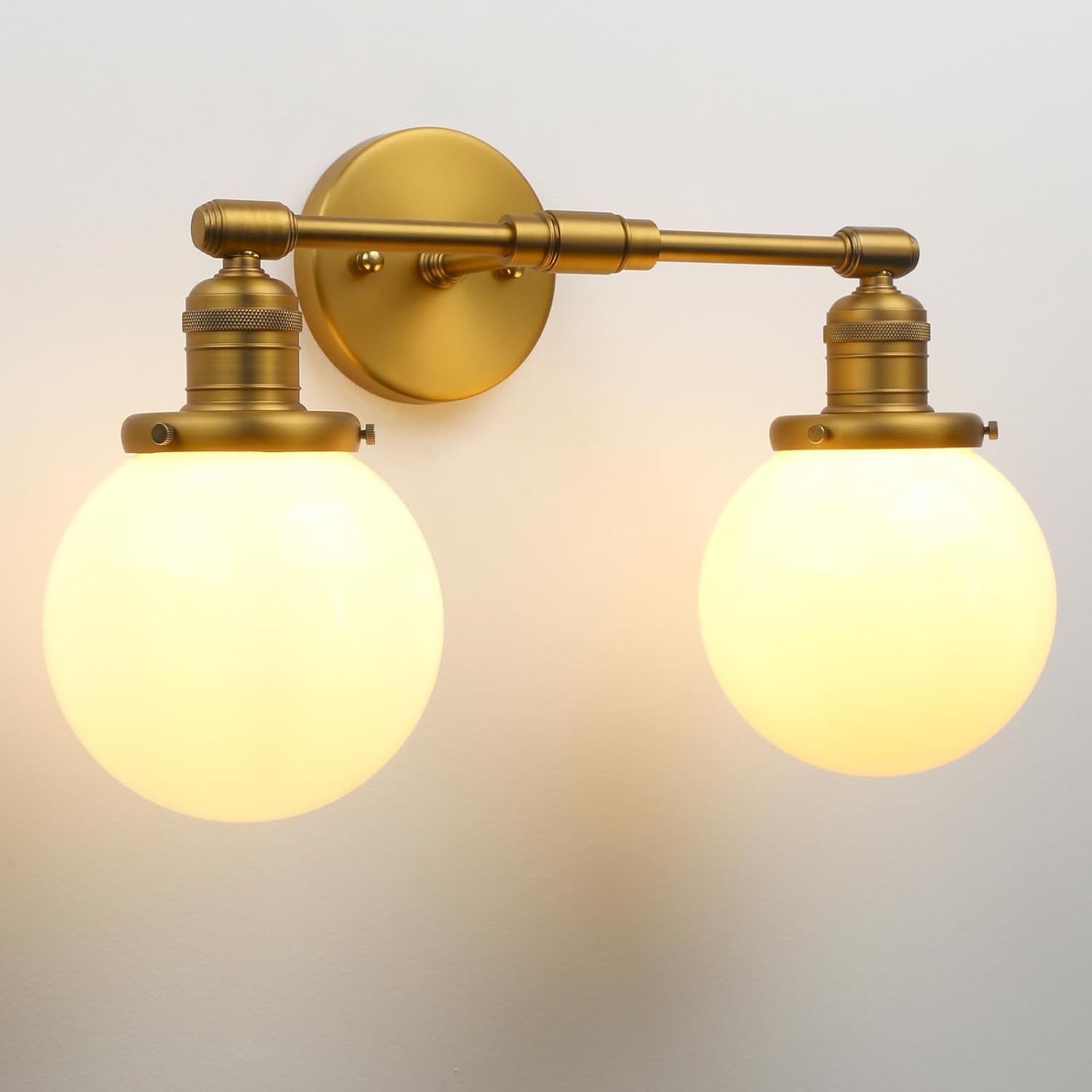 Pathson Milk White 2-Light Wall Sconces, Hardwired Bathroom Sconces for Mirror, Globe Glass Wall Vanity Lights Vintage Wall Sconce Lamp for Living Room Bedroom Farmhouse Lighting