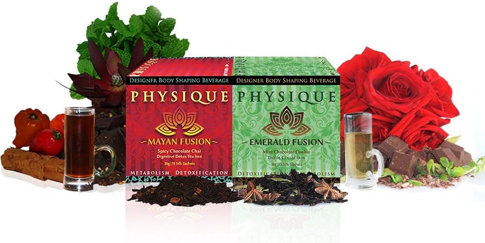 Jewelled Chai Physique Tea Mayan Spicy Chocolate Chai and Emerald Mint Chocolate Cookie- 30 Sachets, Aids Weight Control and Metabolic Increase