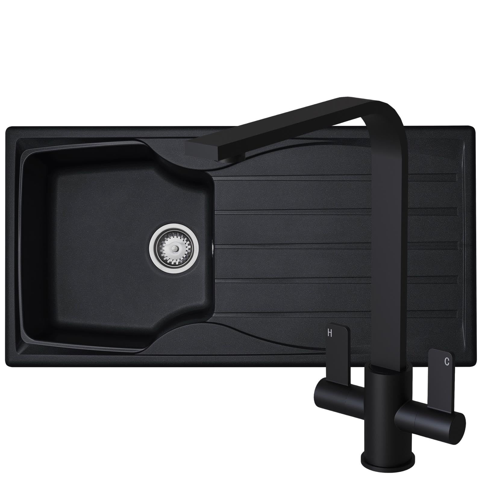 B&Q -  Cmp10Bl 1.0 Bowl Reversible Black Kitchen Sink And Eb403Mb Black Tap