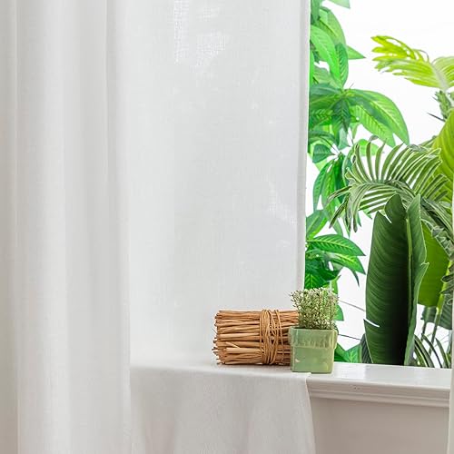 Miniatura 5 de Yancorp Cortinas blancas de 84 pulgadas de largo para sala de estar, 2 paneles de lino con textura, juego de cortinas semitransparentes filtrantes