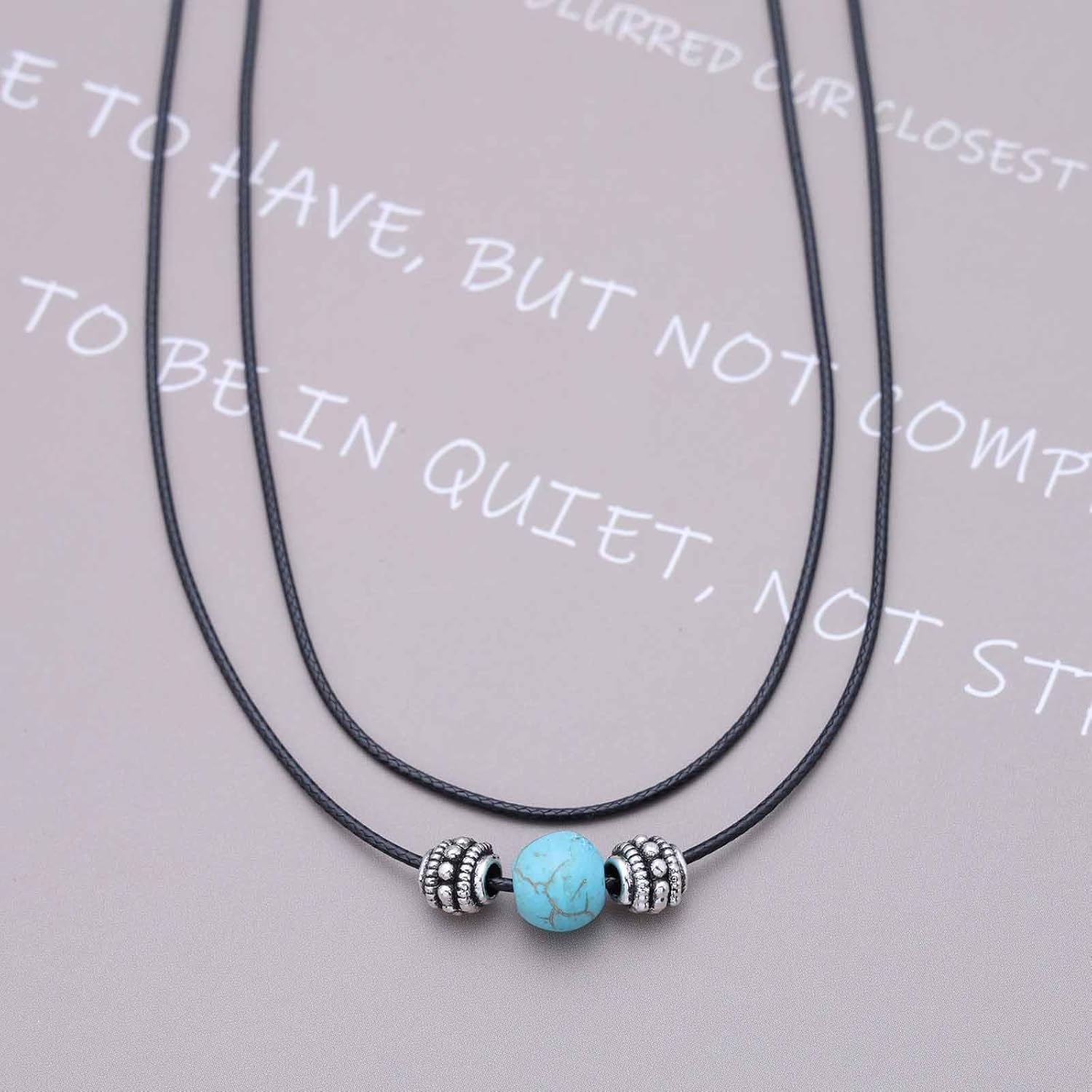 Boho Layered Leather Choker Necklace Tiny Turquoise Bead Necklace Black Leather Rope Necklace Suede Cord Turquoise Necklace Jewelry for Women - Image 4