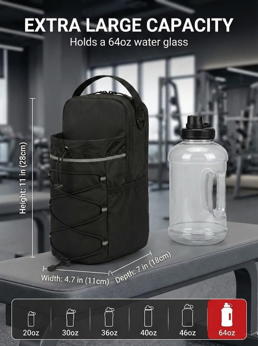 Magnetic Gym Bag with Phone Holder for Men & Women, Large Water Bottle Pouch for Fitness, Universal Bottle Sleeve for Weightlifting & Yoga, Workout Essentials Organizer for Keys, Cards & Phone