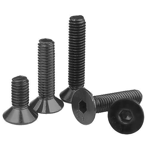 Miniatura 2 de Juego de 125 tornillos hexagonales de cabeza plana de acero de aleación de grado 10.9, M3 x 81216200.984 in con llave hexagonal, acabado de óxido